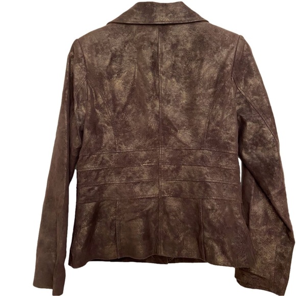 Brown leather blazer BERNARDO gold genuine leather jacket soft classy funky - Picture 3 of 16